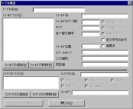 画面2:テーブルを新規作成する