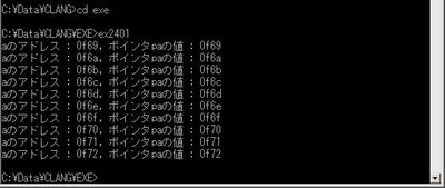 画面1：char型のポインタは1バイトずつ増加する～ex2401.exeの実行結果