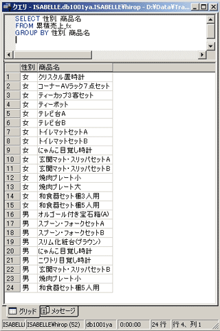 画面7：男女別の購買傾向を見る(ex05.sql)