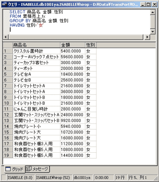 画面10：HAVING句でレコードを絞り込む(ex08.sql)