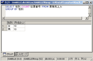 画面12：顧客・男女別の取引件数を求める（ex12.sql）