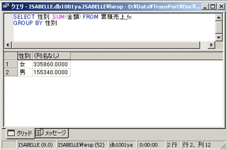 画面13：顧客・男女別の取引額の合計を求める（ex13.sql）