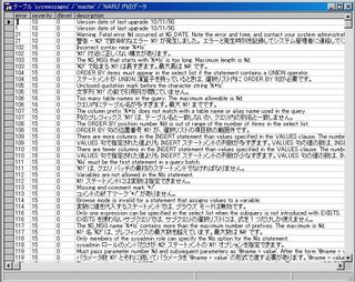 画面9：エラー番号とメッセージを記録したテーブル「sysmessages」